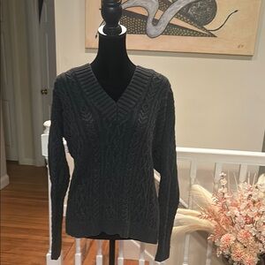JEANNE PIERRE Charcoal V-Neck Cable Knit Sweater